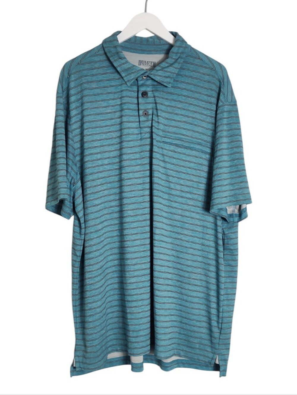 Teal Stripe Duluth Trading Co Short Sleeve Polo Shirt Sz XL